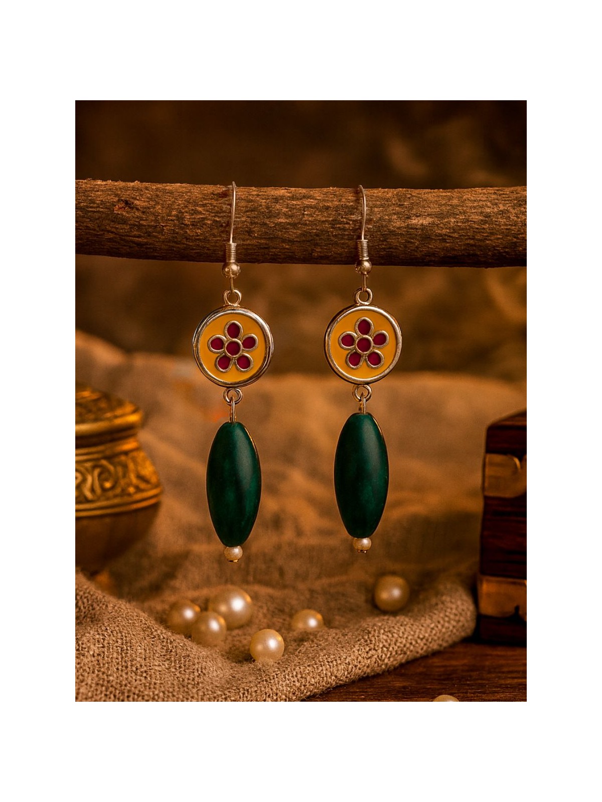 PETAL CHARM - ENAMELLED OXIDISED EARRING
