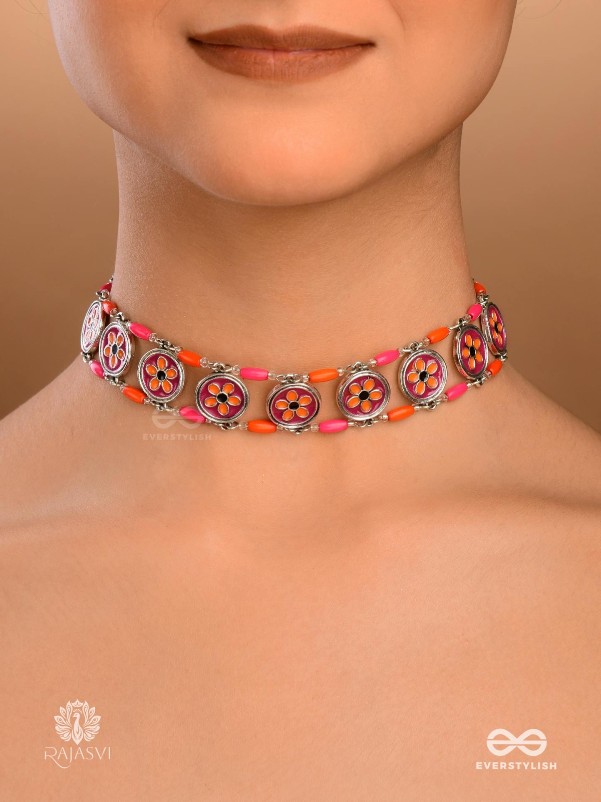 RANGREZA - FLORAL ENAMELLED OXIDISED CHOKER