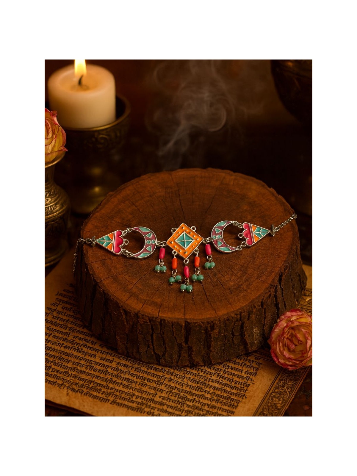 FOLK FLAIR - GEOMETRIC ENAMELLED OXIDISED NECKLACE