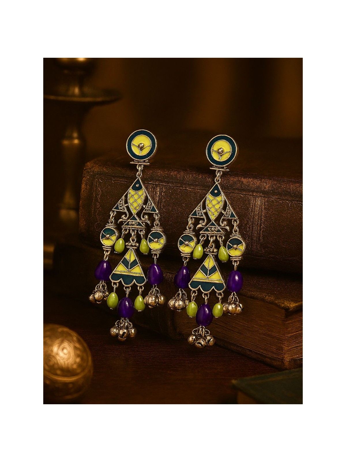 BREEZY BLOOM- ENAMELLED FOLK-INSPIRED OXIDISED EARRING