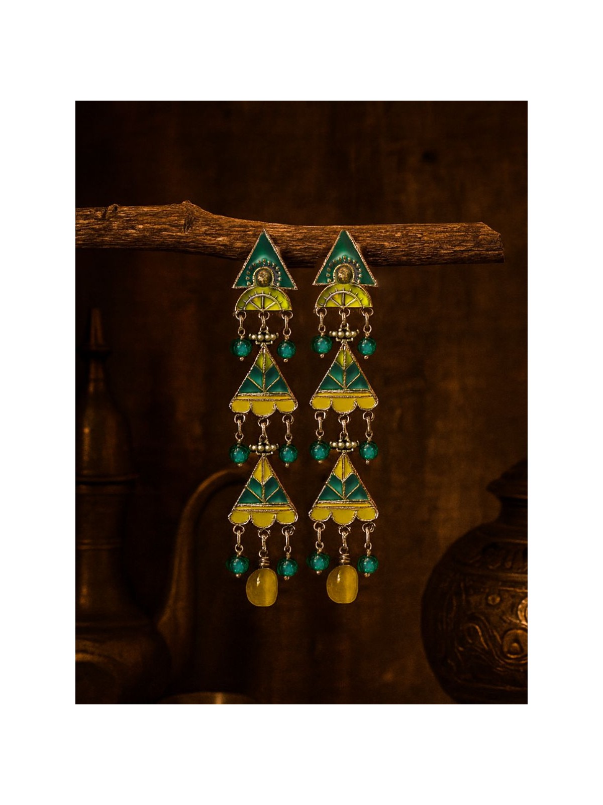 LIME LOOP - TRIANGLE ENAMEL EARRINGS