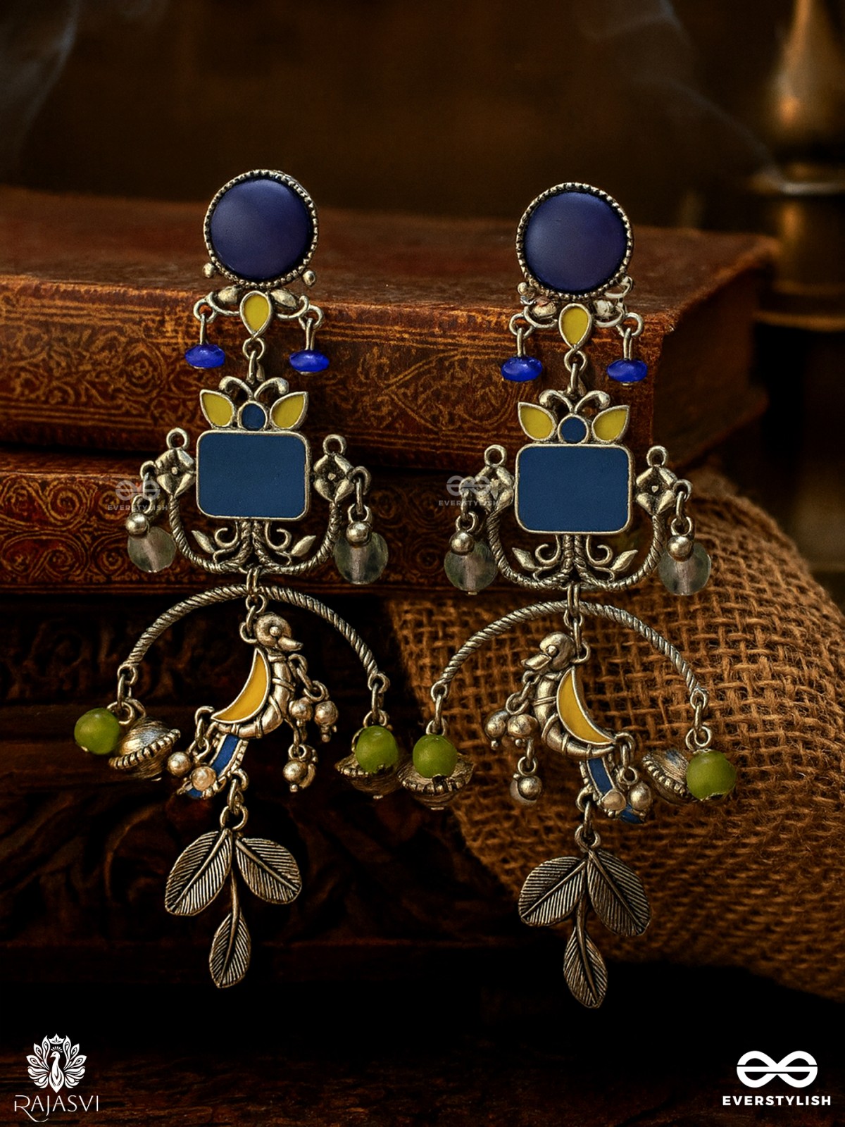 PARROT GLEAM - QUIRKY ENAMELLED OXIDISED EARRINGS