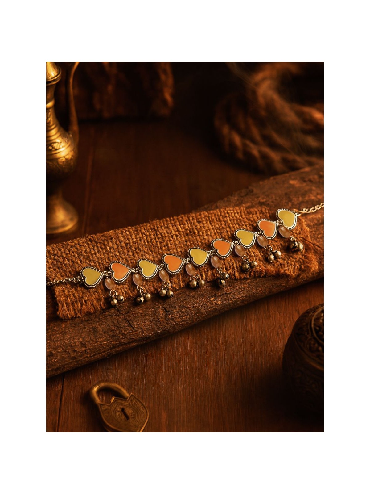 SUNBURST CHARM - ENAMELLED OXIDISED CHARM NECKLACE