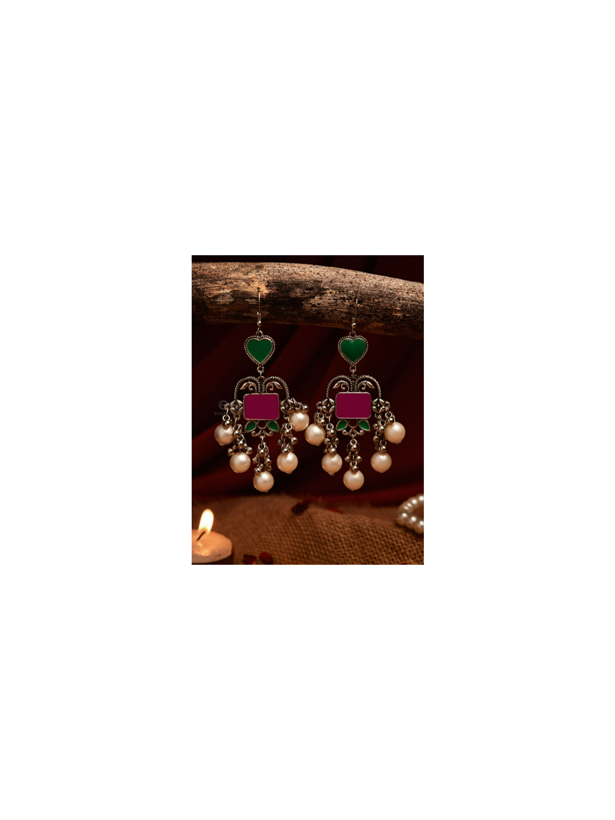 HEART & HERITAGE – OXIDISED EARRINGS WITH PEARLS AND ENAMEL