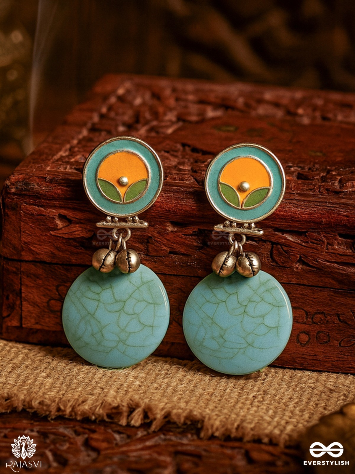 OCEAN SERENADE – OXIDISED DROPS WITH CRACKED SEA BLUE CHARMS