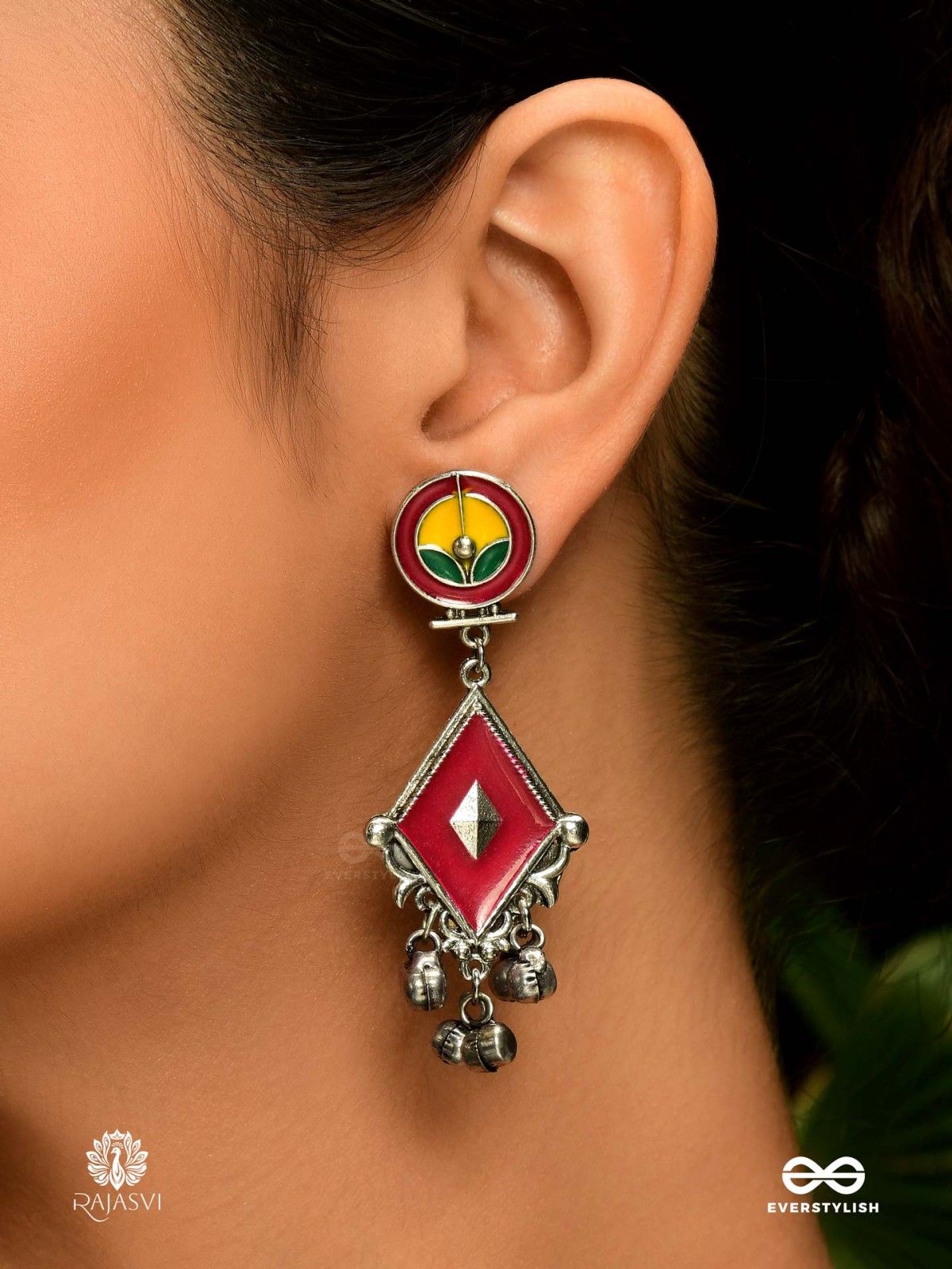 DIYA DANCE – VIBRANT RED OXIDISED EARRINGS