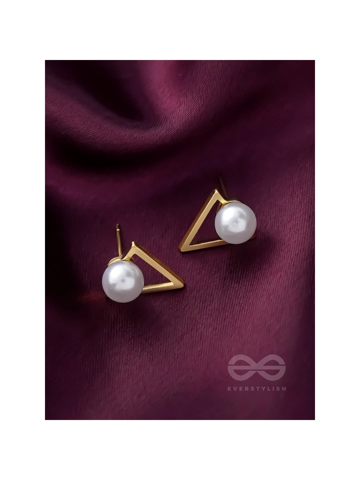 Gorgeous pearl embedded in golden triangle earrings