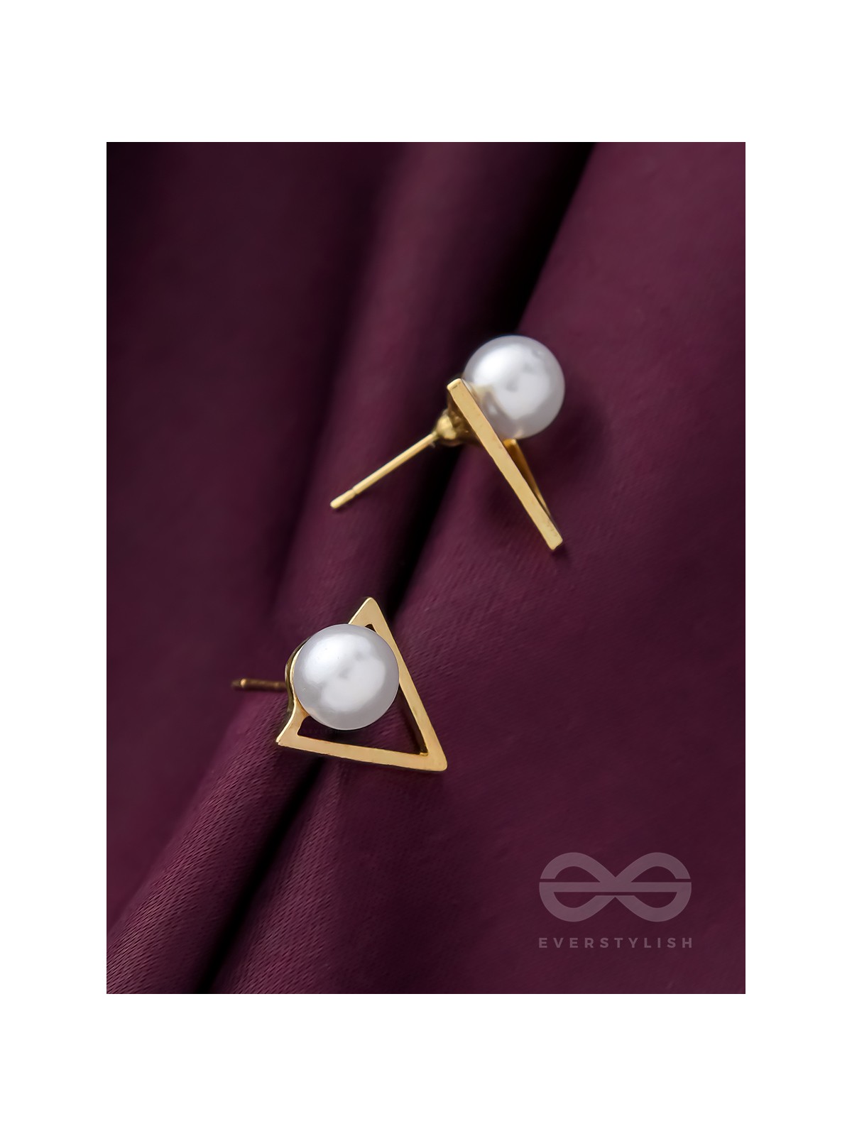 Gorgeous pearl embedded in golden triangle earrings