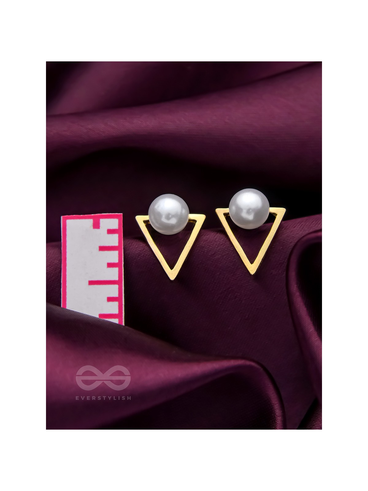 Gorgeous pearl embedded in golden triangle earrings