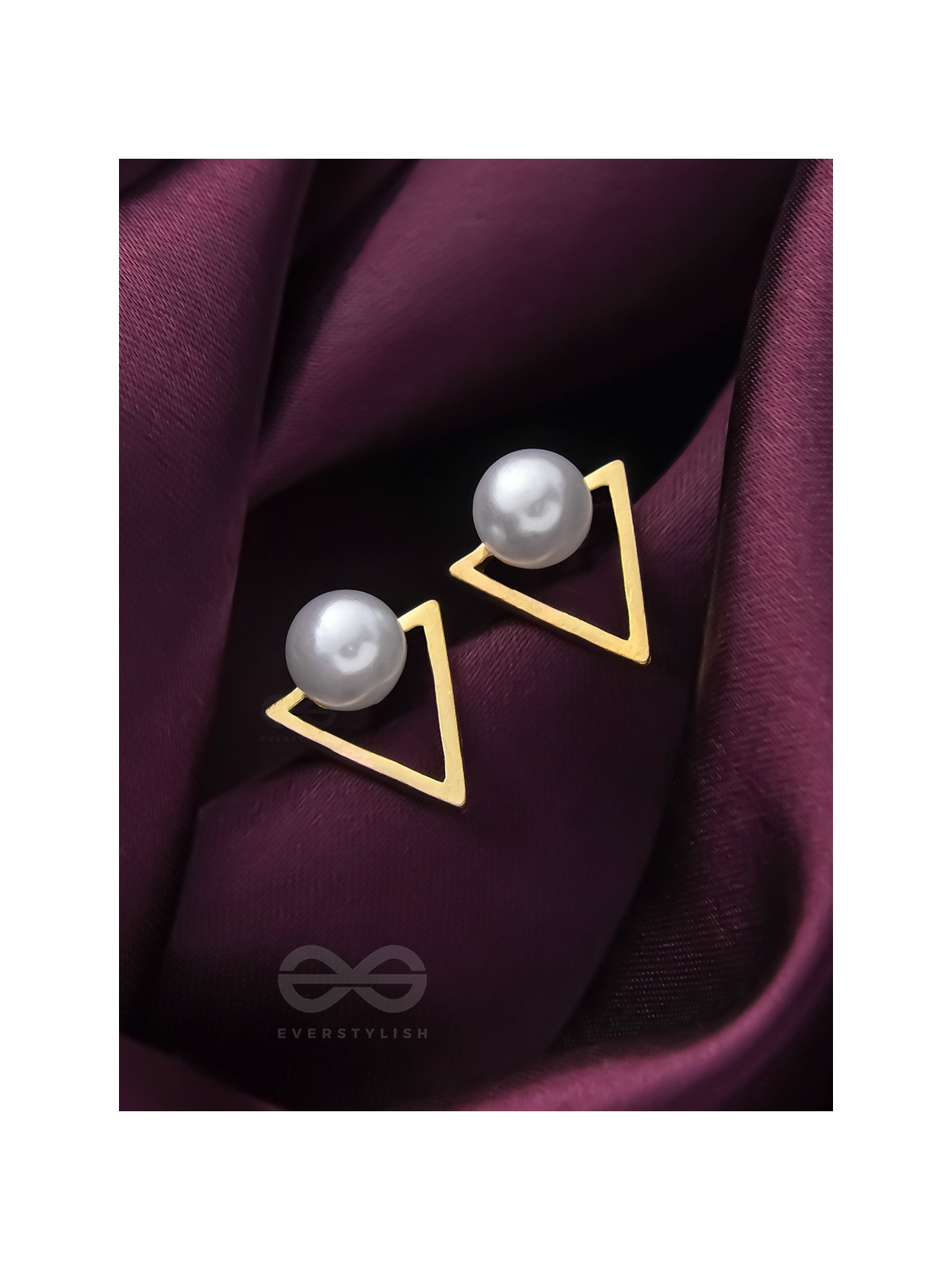 Gorgeous pearl embedded in golden triangle earrings