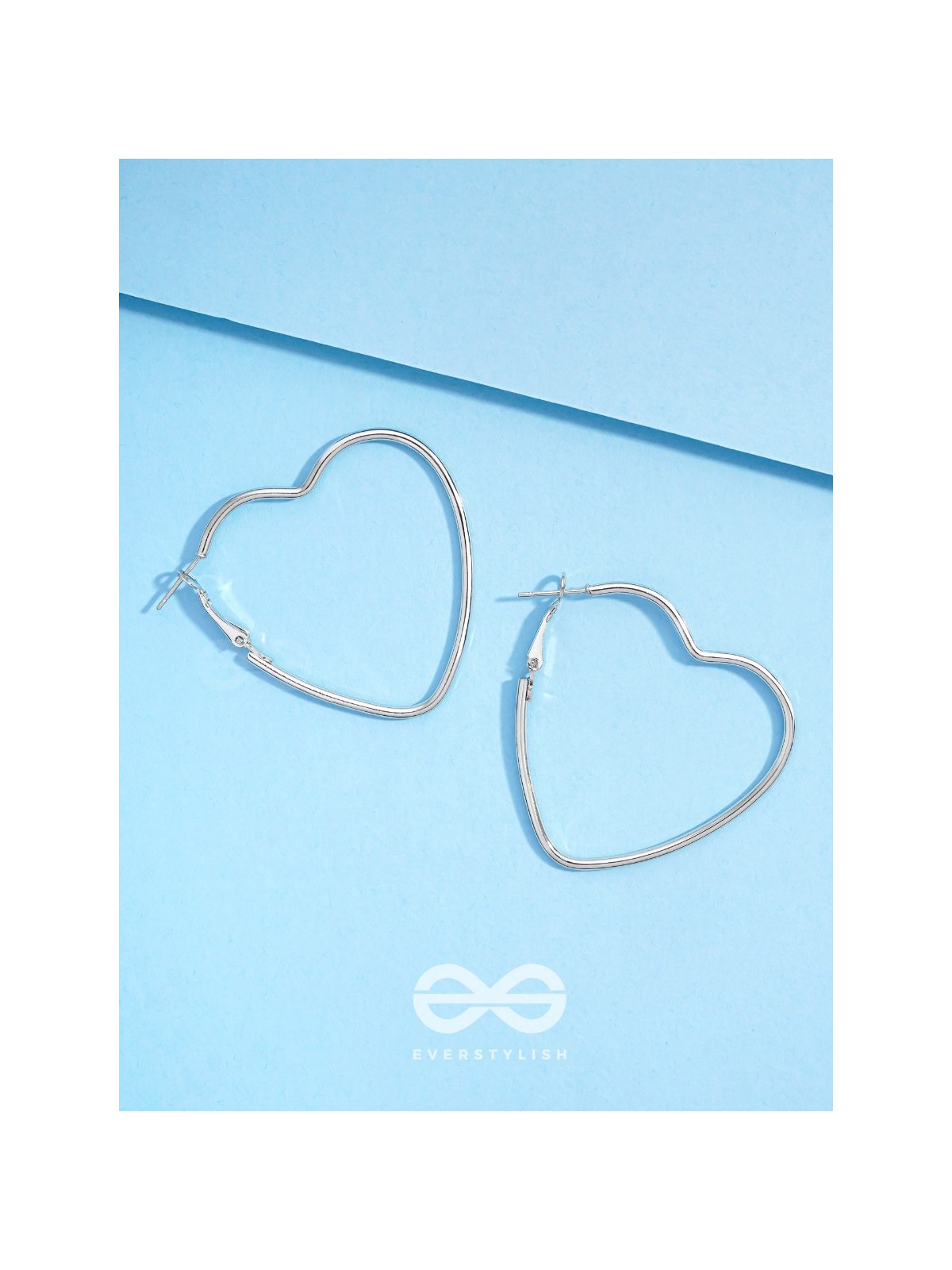 Love Me Like I do - Trendy Heart Hoops- Silver