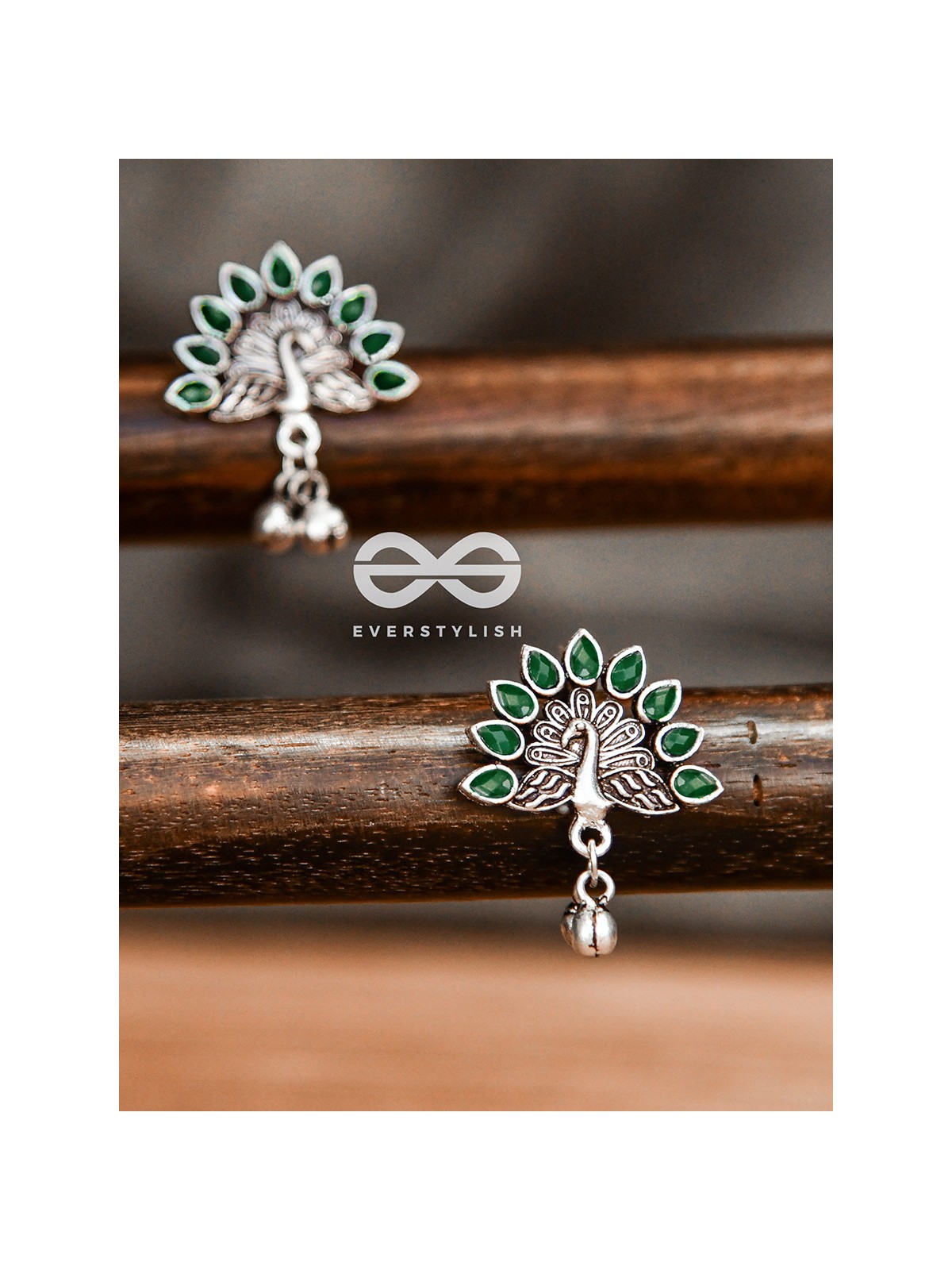 The Embellished Peacock Studs (Emerald Green) - The Melodious Ghungroo Collection