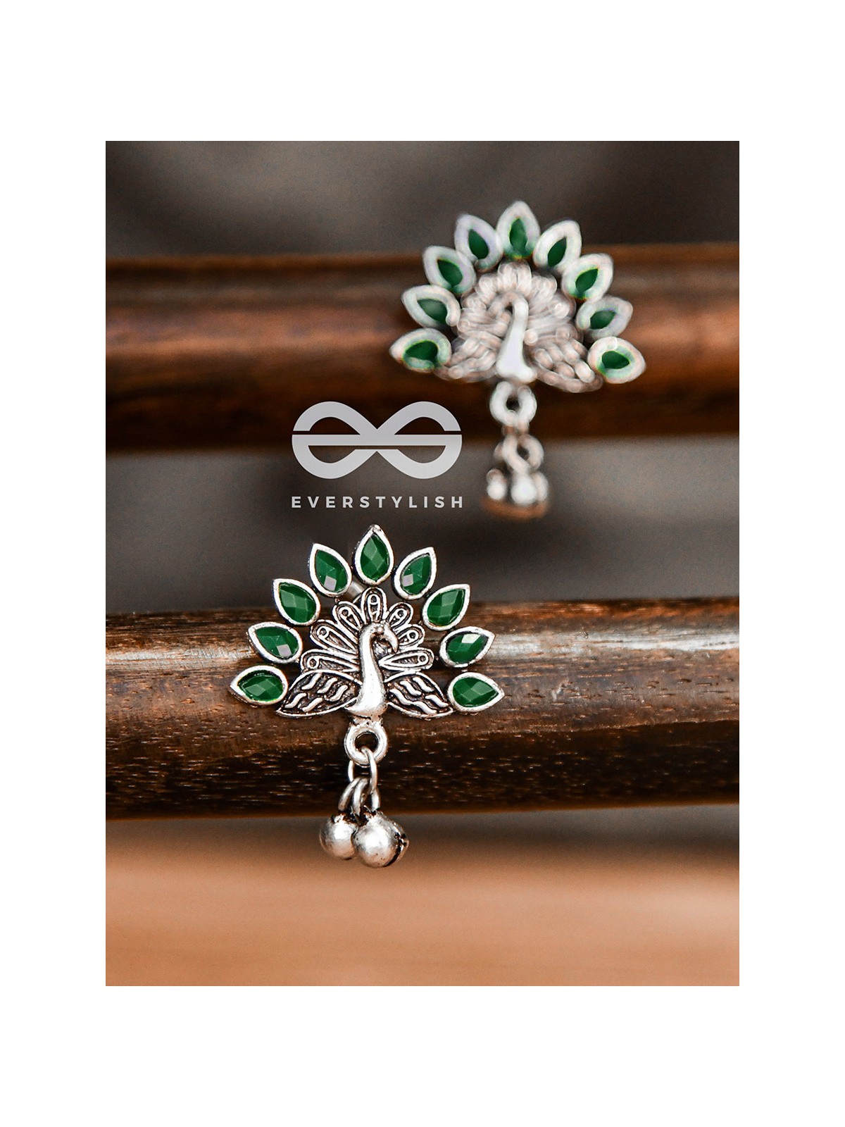 The Embellished Peacock Studs (Emerald Green) - The Melodious Ghungroo Collection