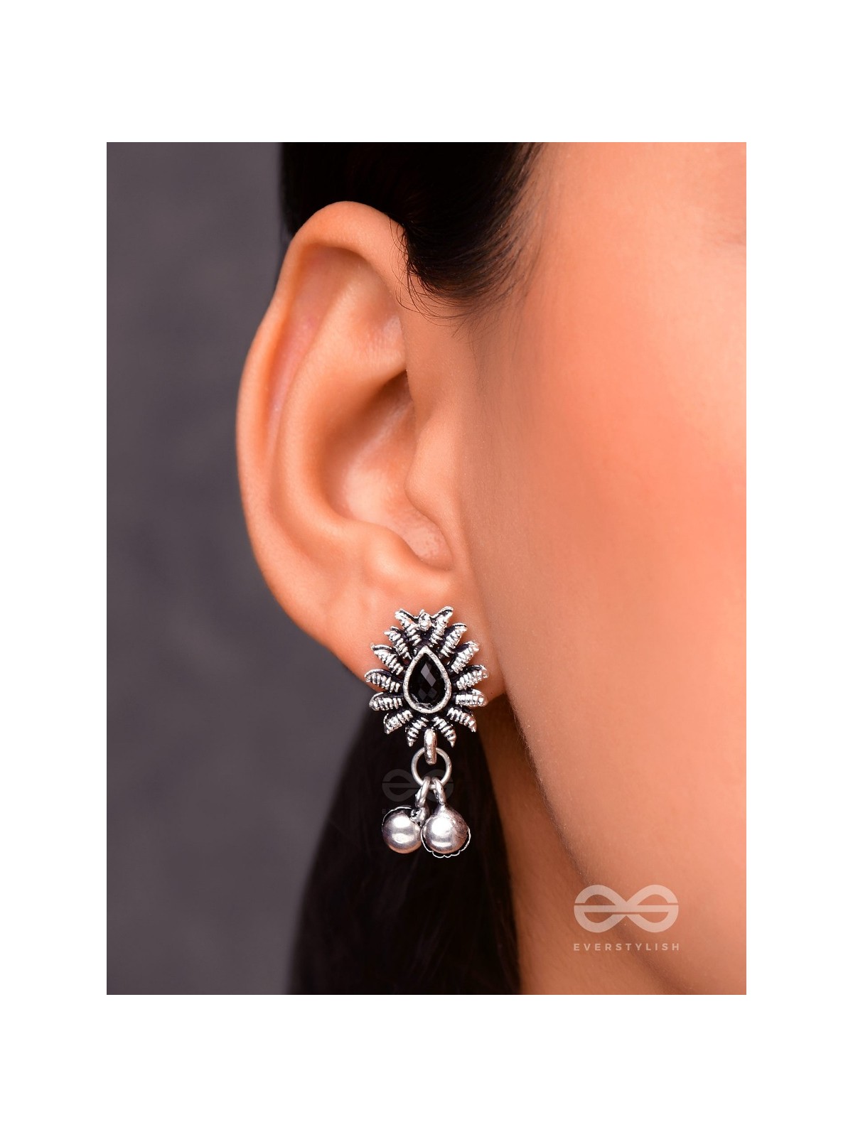 The Flared Droplet Studs (Onyx Black) - The Melodious Ghungroo Collection