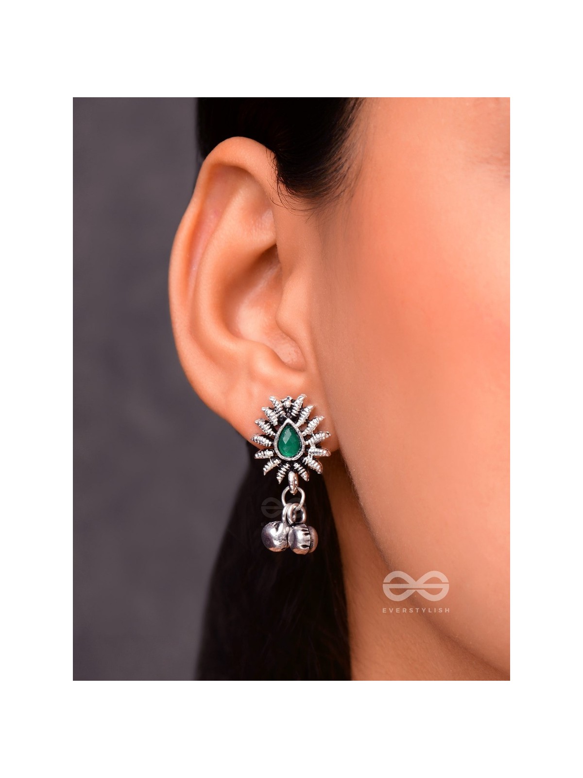 The Flared Droplet Studs (Emerald Green) - The Melodious Ghungroo Collection