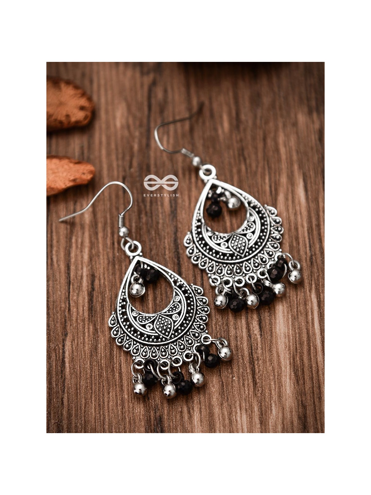 The Dangling Droplets (Silver-Black) - Oxidised Boho Earrings