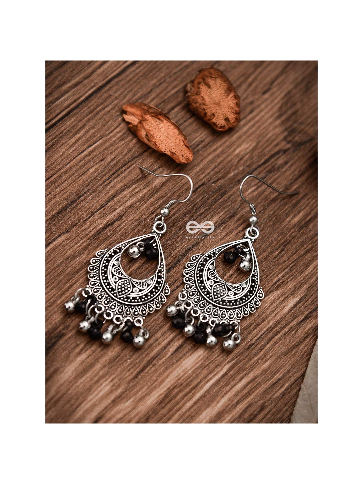 The Dangling Droplets (Silver-Black) - Oxidised Boho Earrings