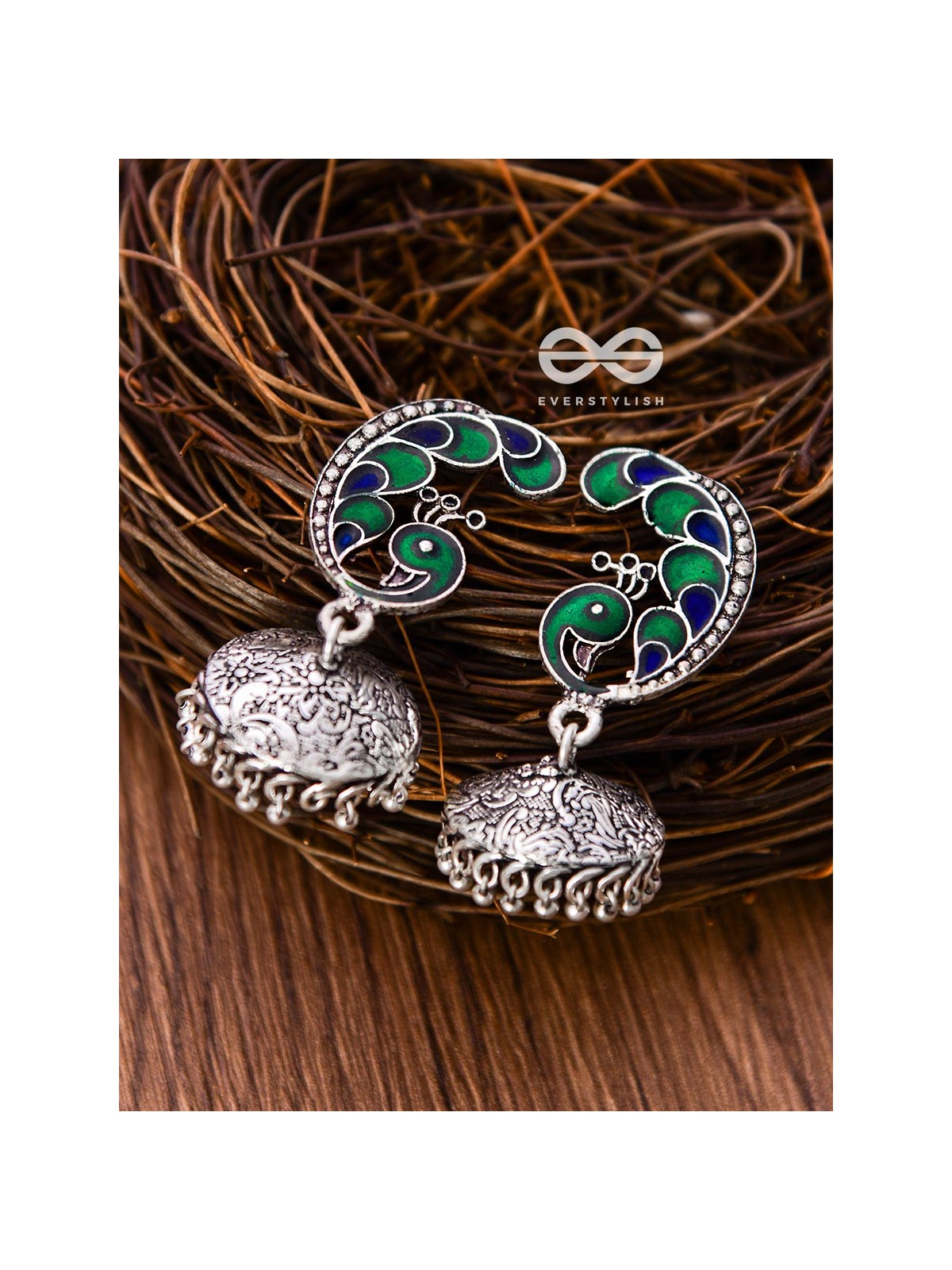 The Elegant Enamelled Peacock With Floral Print Jhumkis