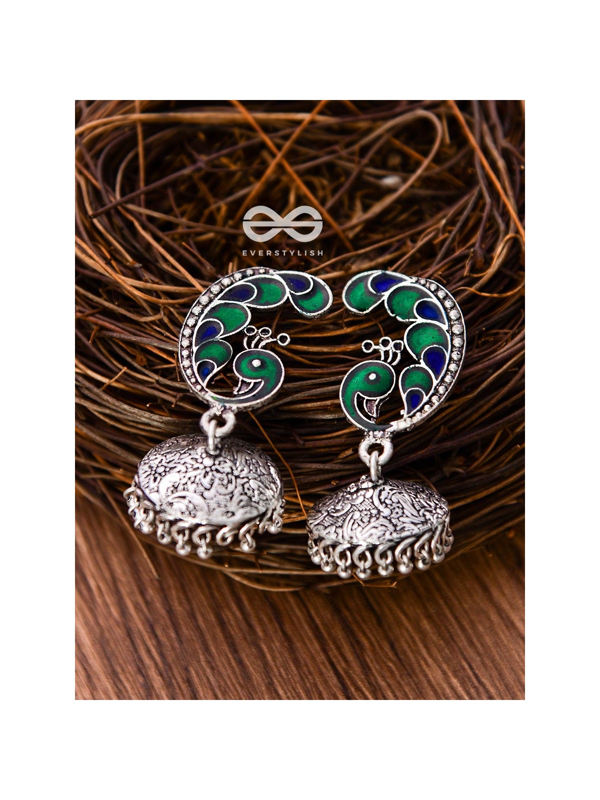 The Elegant Enamelled Peacock With Floral Print Jhumkis