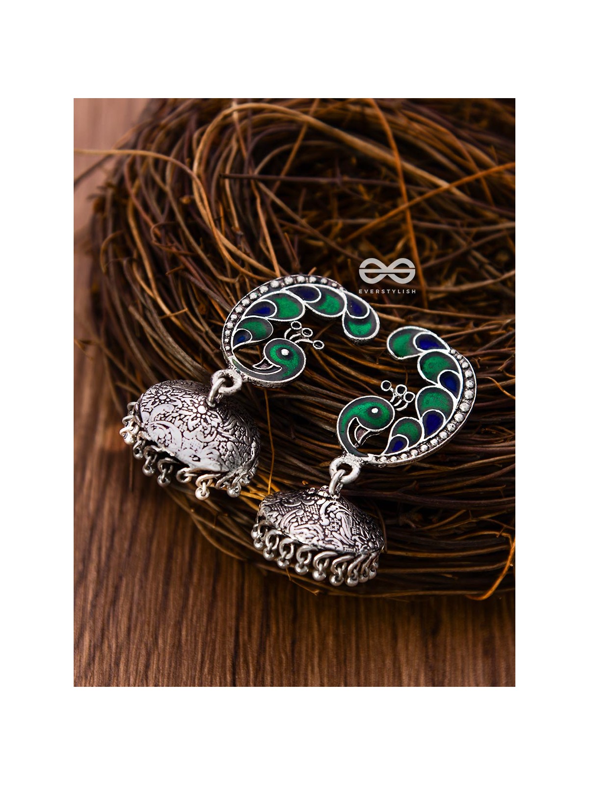 The Elegant Enamelled Peacock With Floral Print Jhumkis