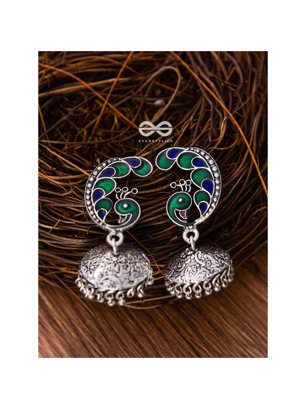 The Elegant Enamelled Peacock With Floral Print Jhumkis