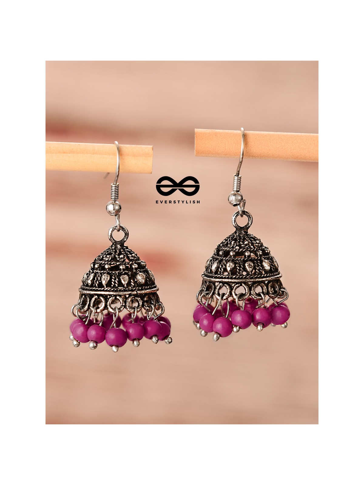 The Little Boho Oxidised Jhumkas (Pink) - Oxidised Boho Earrings
