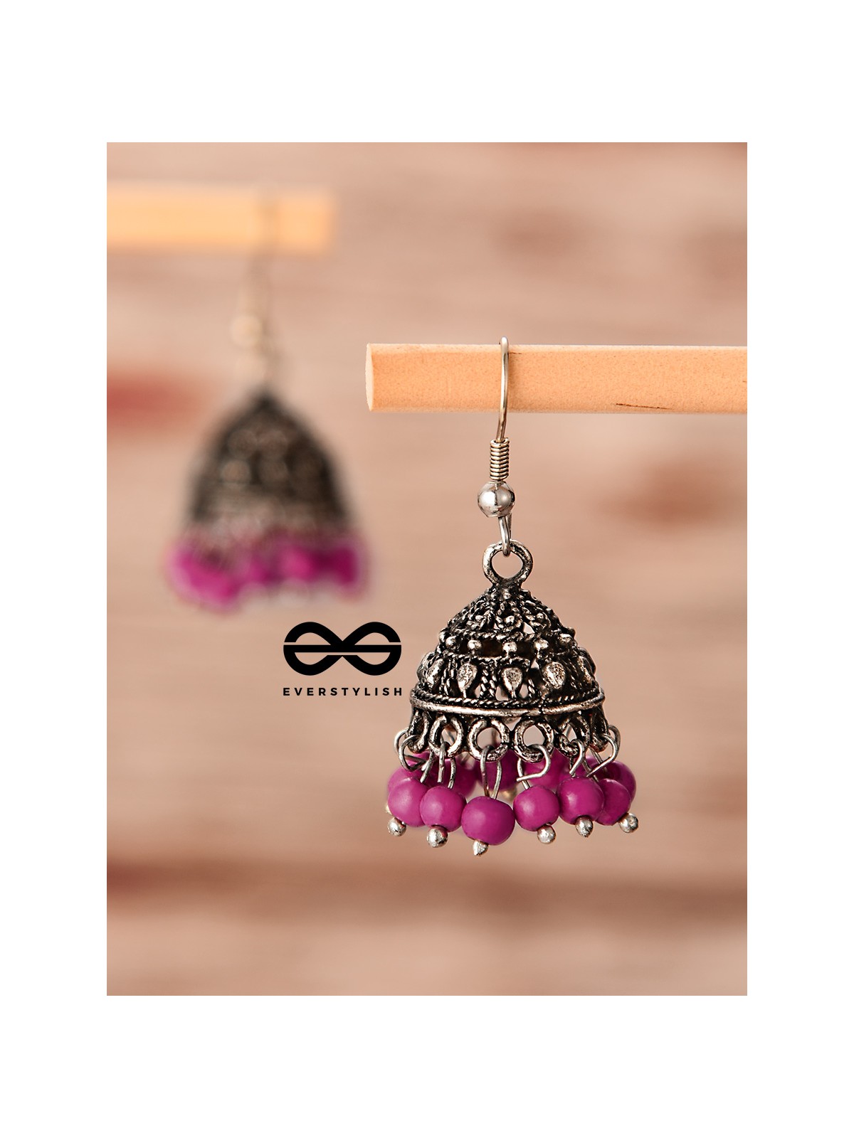 The Little Boho Oxidised Jhumkas (Pink) - Oxidised Boho Earrings