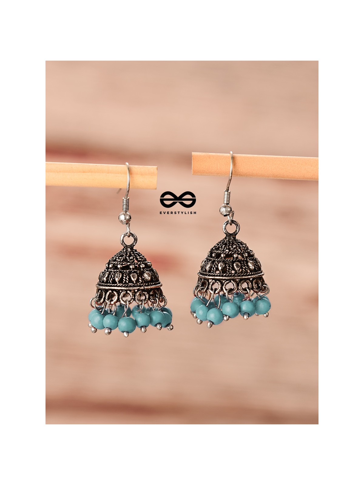 The Little Boho Oxidised Jhumkas (Blue) - Oxidised Boho Earrings