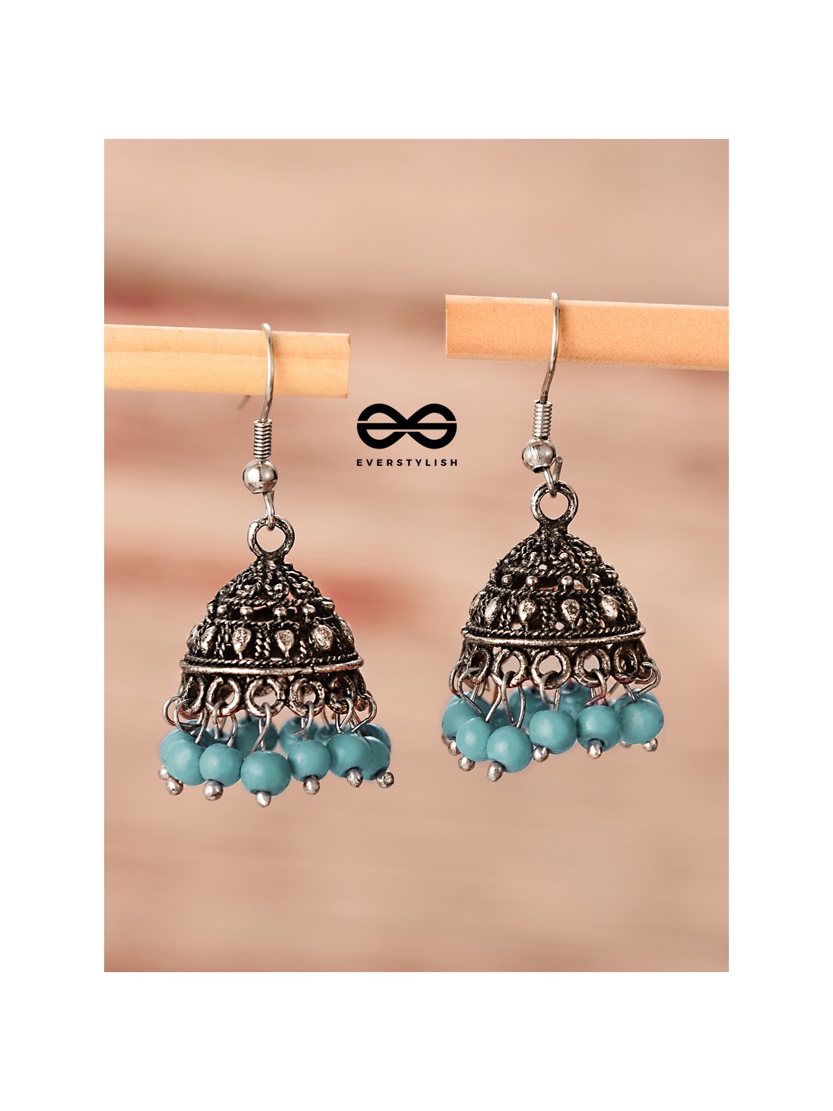 The Little Boho Oxidised Jhumkas (Blue) - Oxidised Boho Earrings
