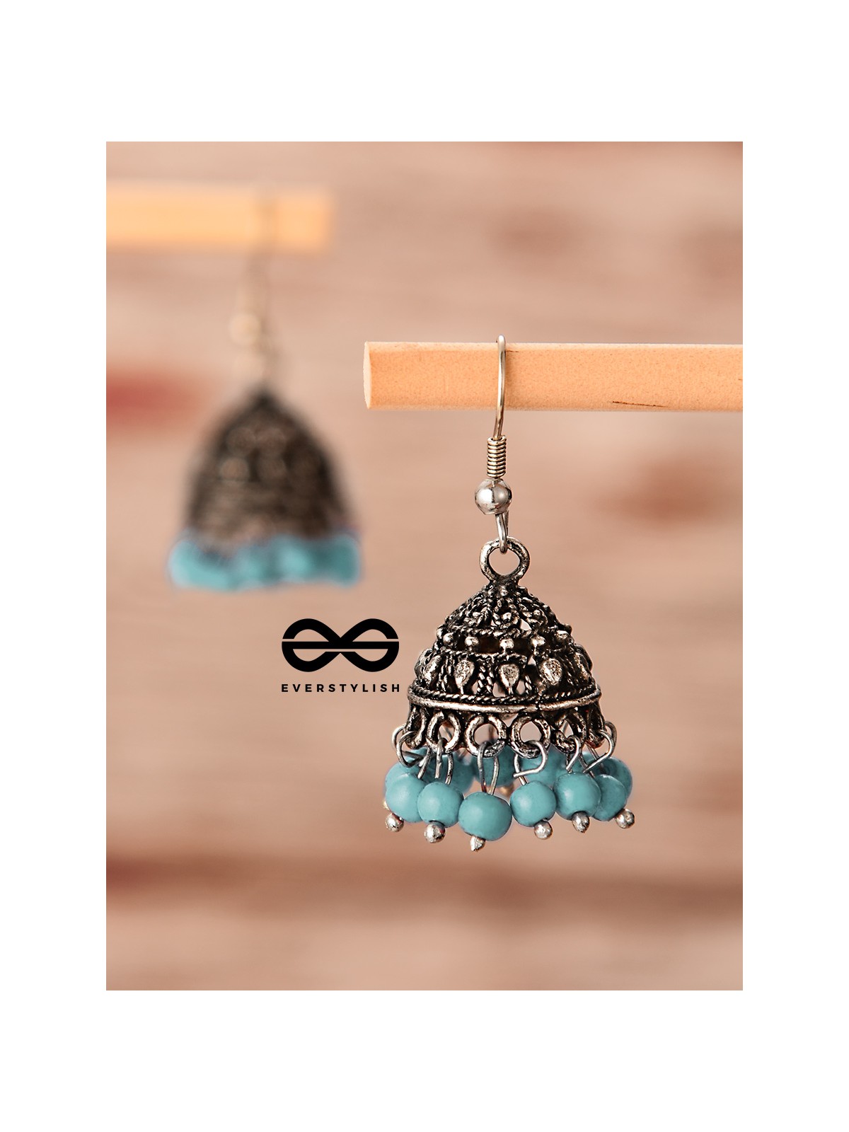 The Little Boho Oxidised Jhumkas (Blue) - Oxidised Boho Earrings