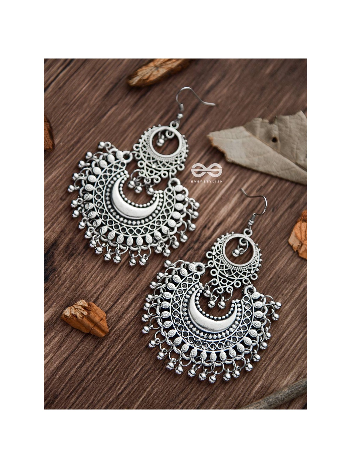 The Meshed Moon - Oxidised Boho Earrings