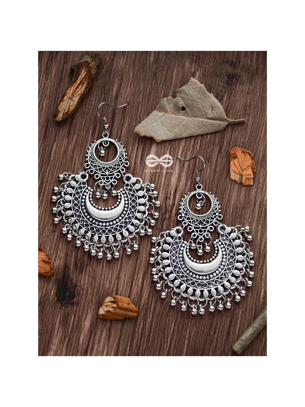 The Meshed Moon - Oxidised Boho Earrings