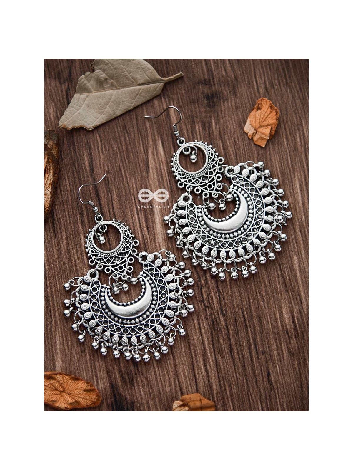 The Meshed Moon - Oxidised Boho Earrings