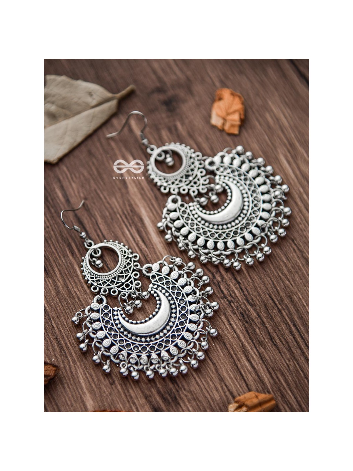 The Meshed Moon - Oxidised Boho Earrings