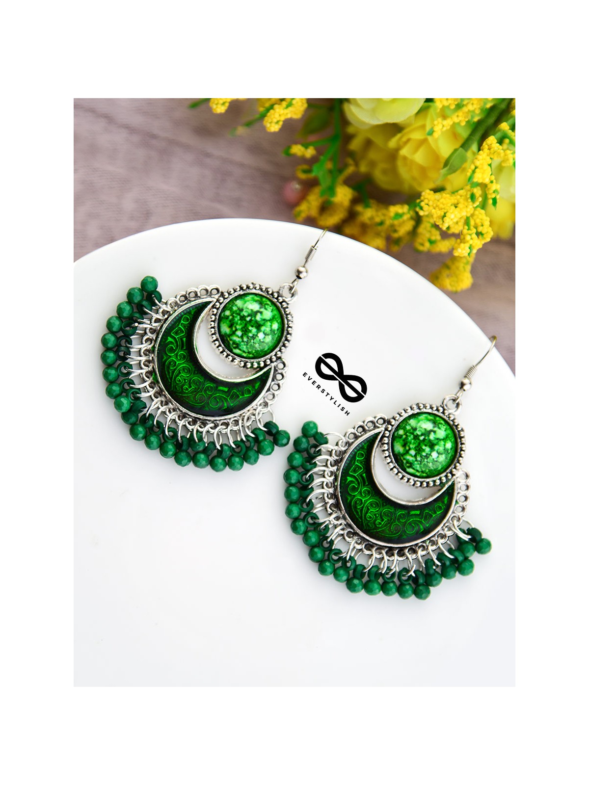 The Colour me fun (Green) - Oxidised Enamelled Earrings