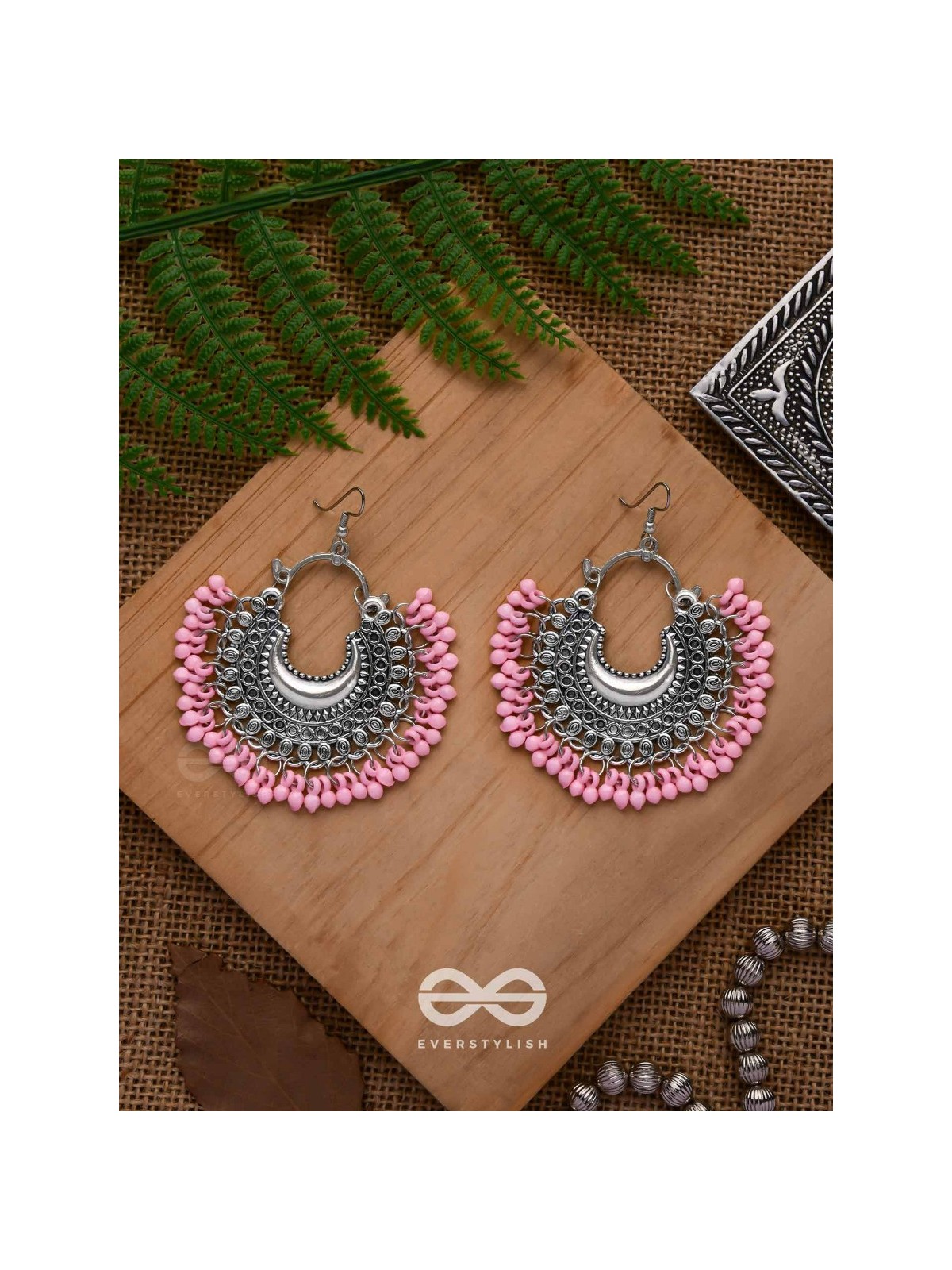 The Motif Moon Chandbali Earrings (Watermelon Pink) - The Boho Basics