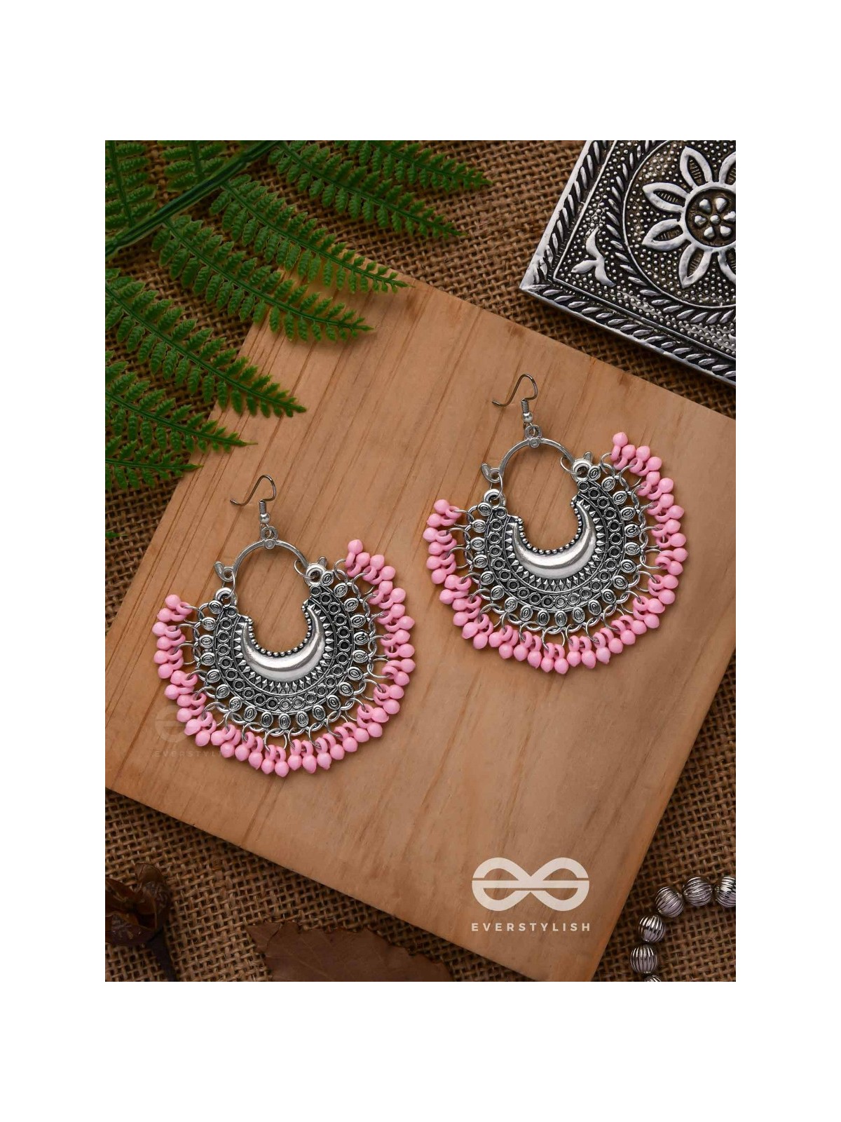 The Motif Moon Chandbali Earrings (Watermelon Pink) - The Boho Basics