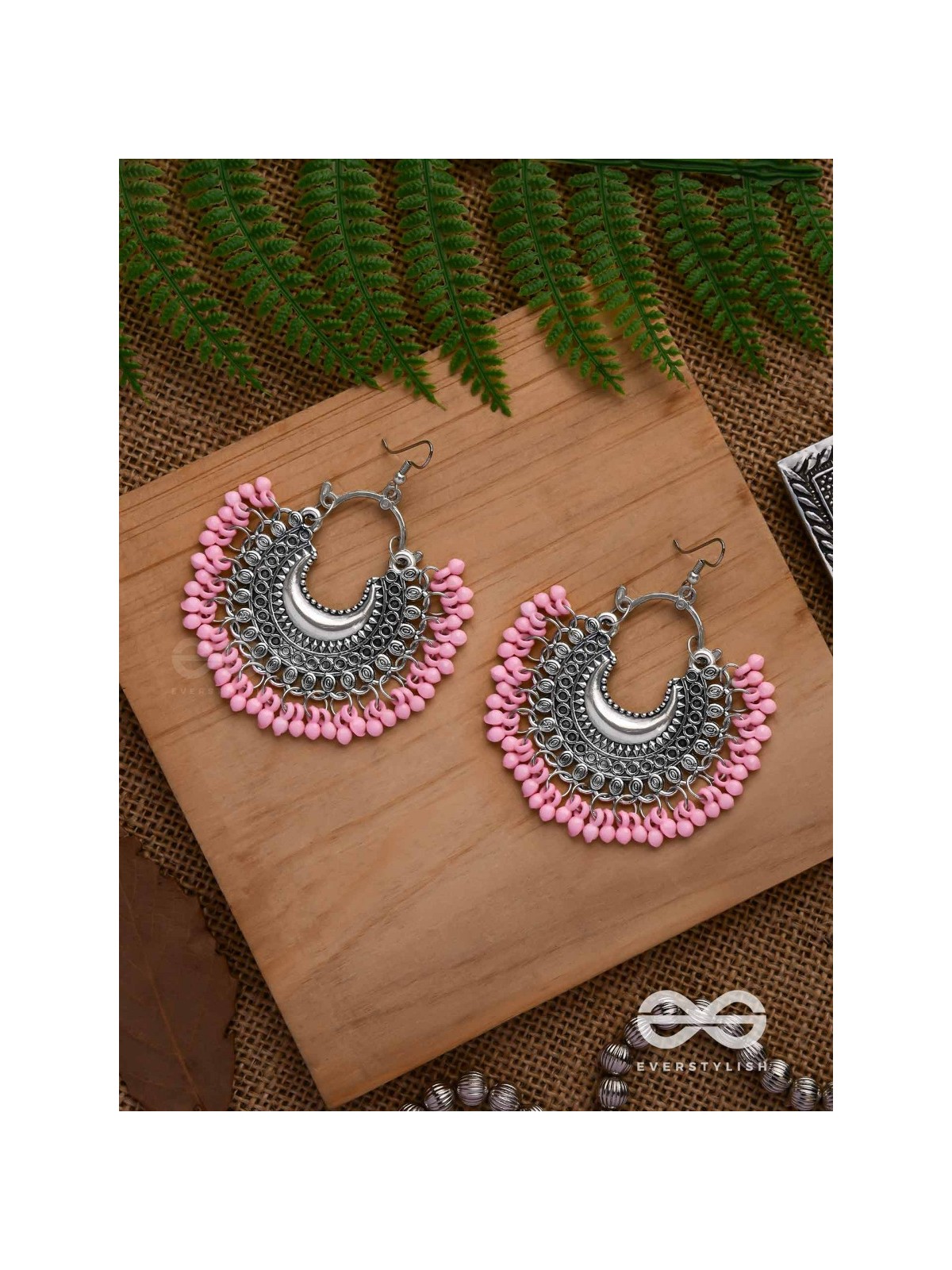 The Motif Moon Chandbali Earrings (Watermelon Pink) - The Boho Basics