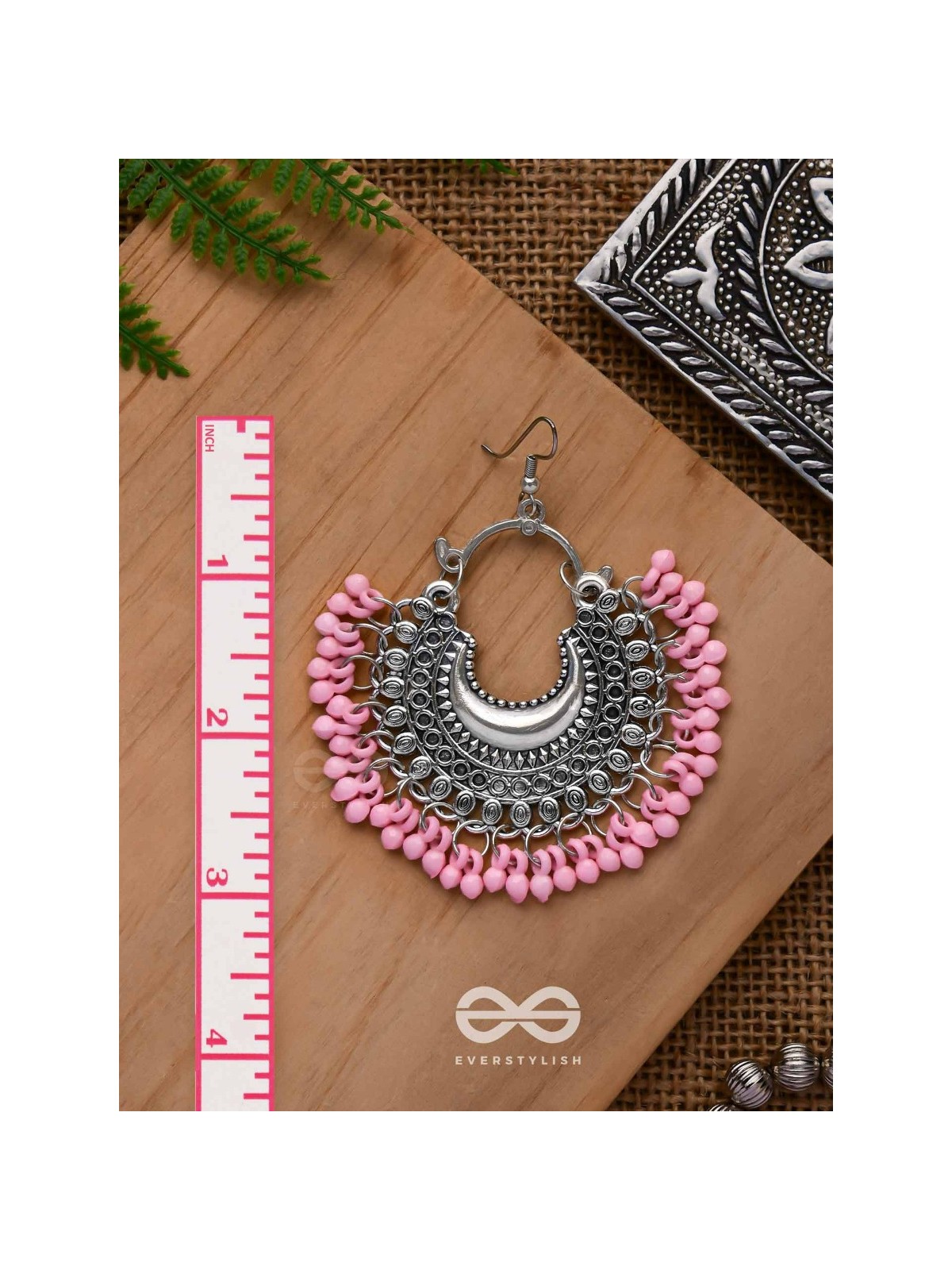 The Motif Moon Chandbali Earrings (Watermelon Pink) - The Boho Basics