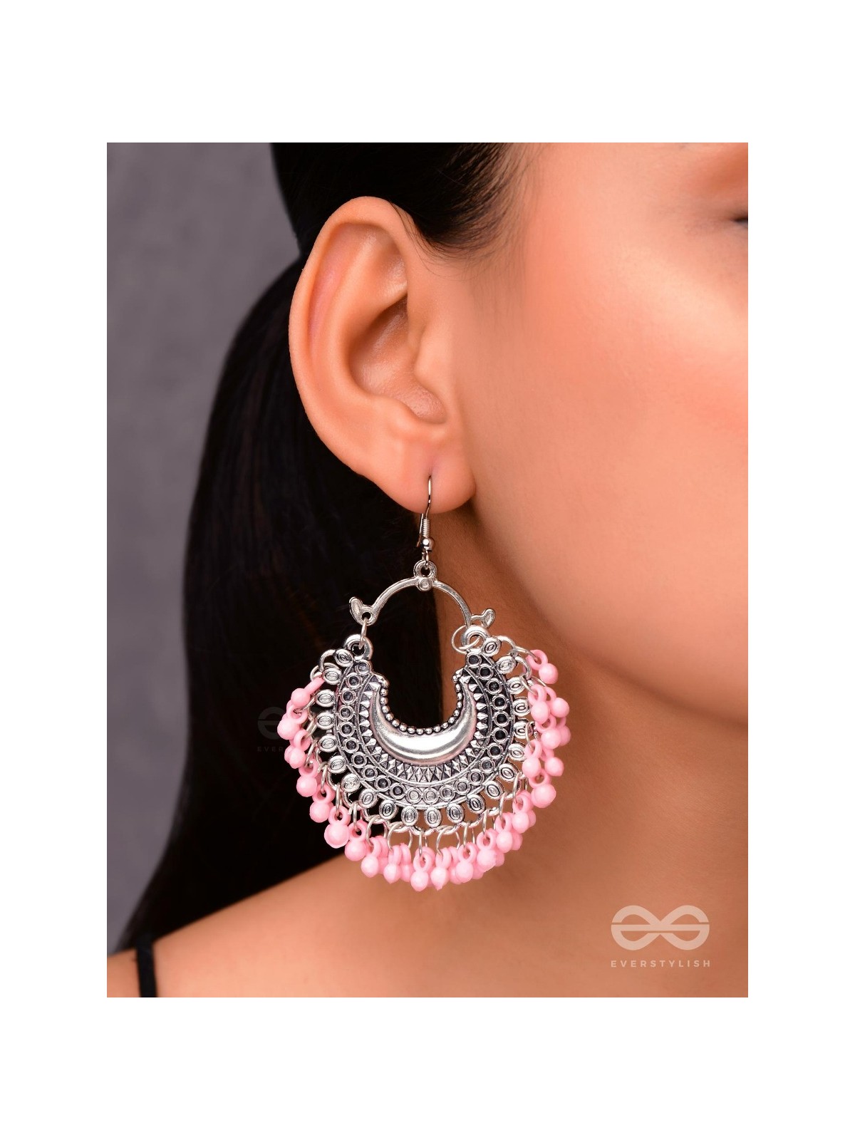 The Motif Moon Chandbali Earrings (Watermelon Pink) - The Boho Basics