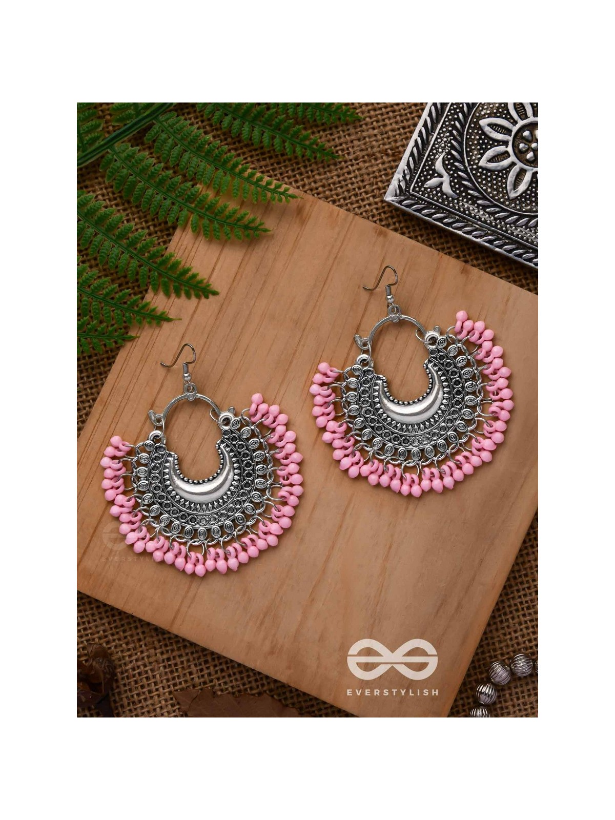 The Motif Moon Chandbali Earrings (Watermelon Pink) - The Boho Basics