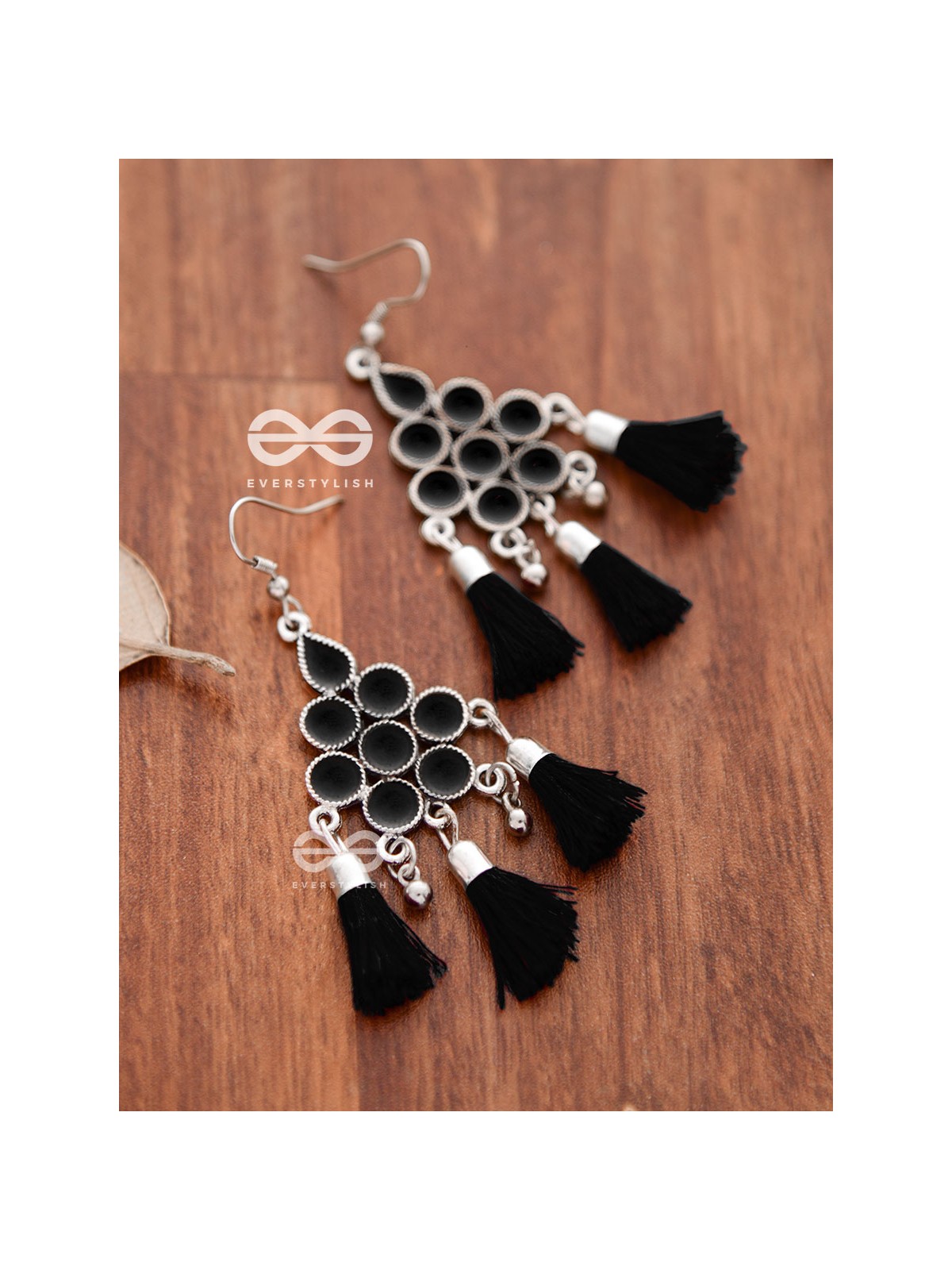 The Enamelled Tassels (Black) - Embellished Oxidised Earrings