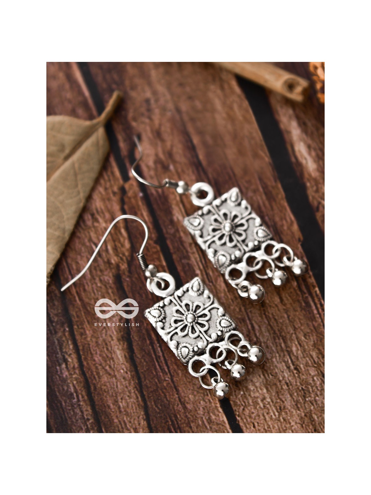 The Floral Square Danglers - Tiny Trinket Earrings