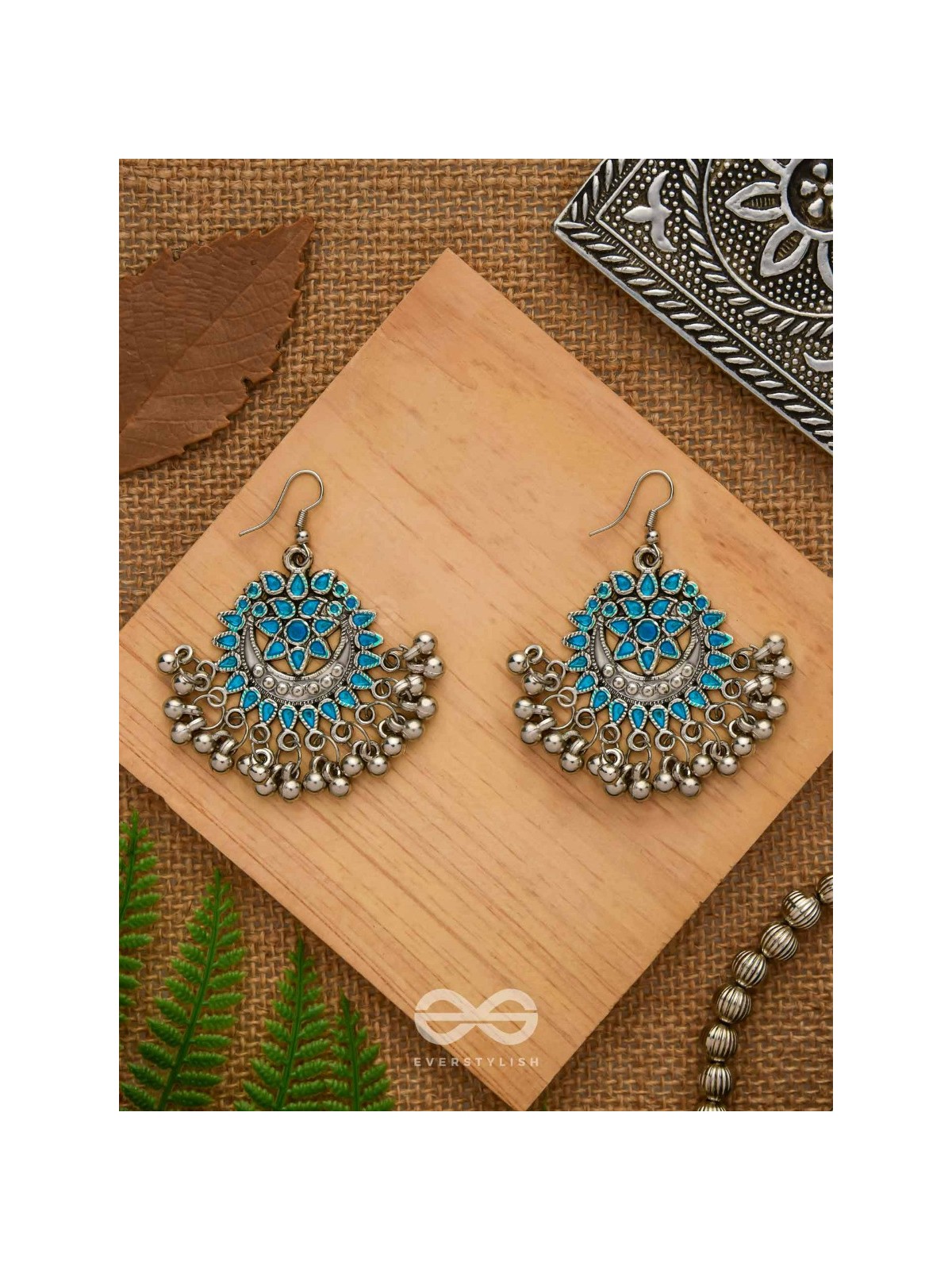 The Fabulous Floral Enamel Danglers (Carolina Blue) - The Embellished Oxidised Collection