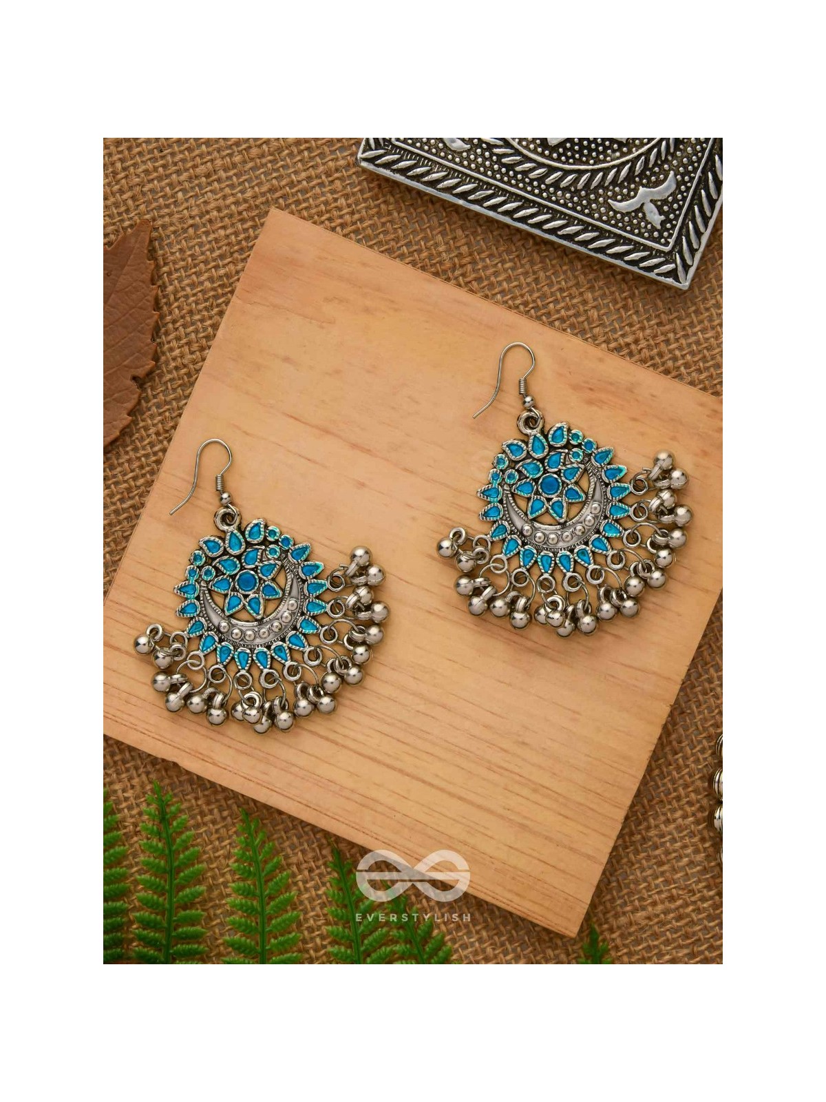 The Fabulous Floral Enamel Danglers (Carolina Blue) - The Embellished Oxidised Collection