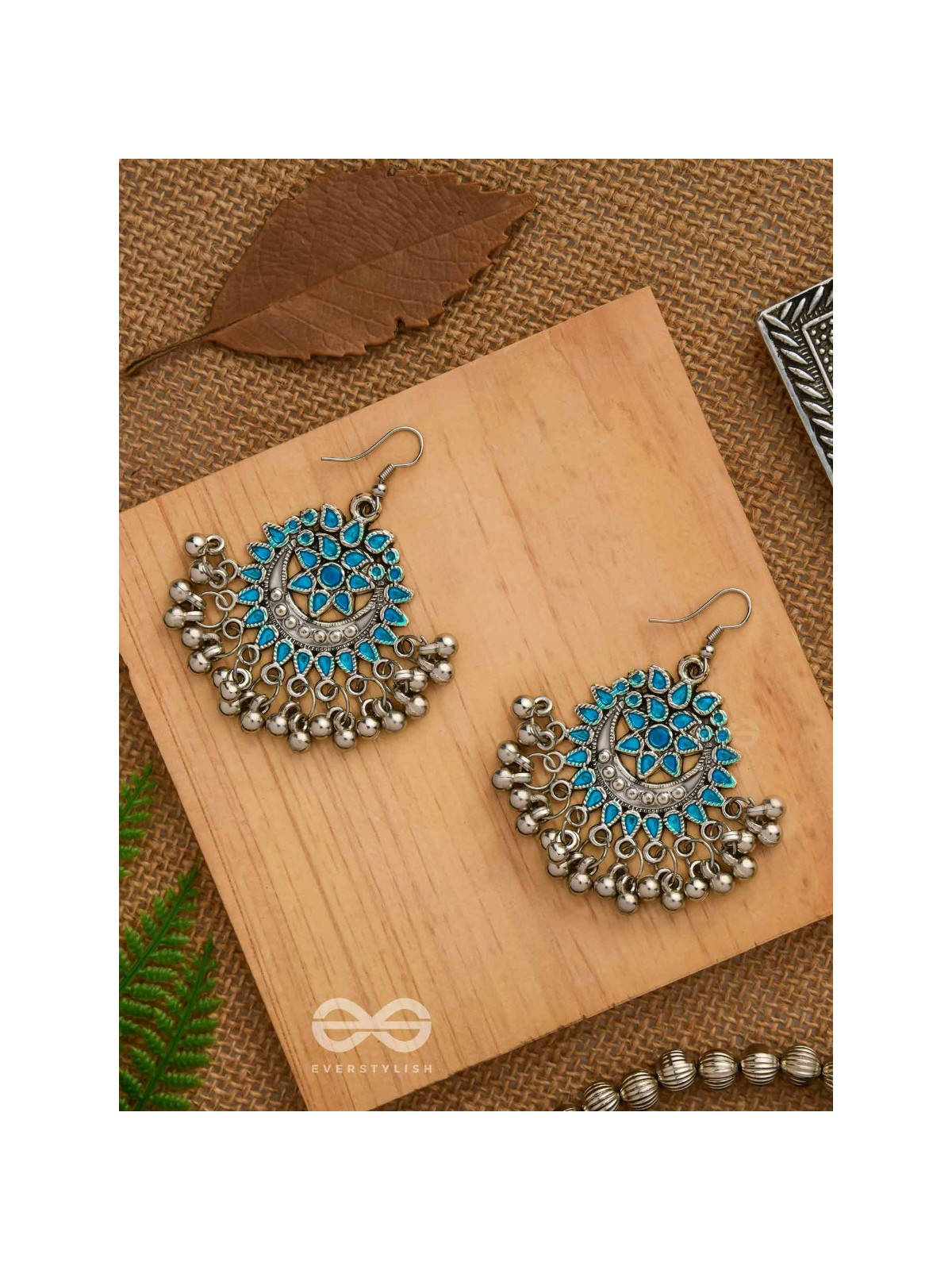 The Fabulous Floral Enamel Danglers (Carolina Blue) - The Embellished Oxidised Collection