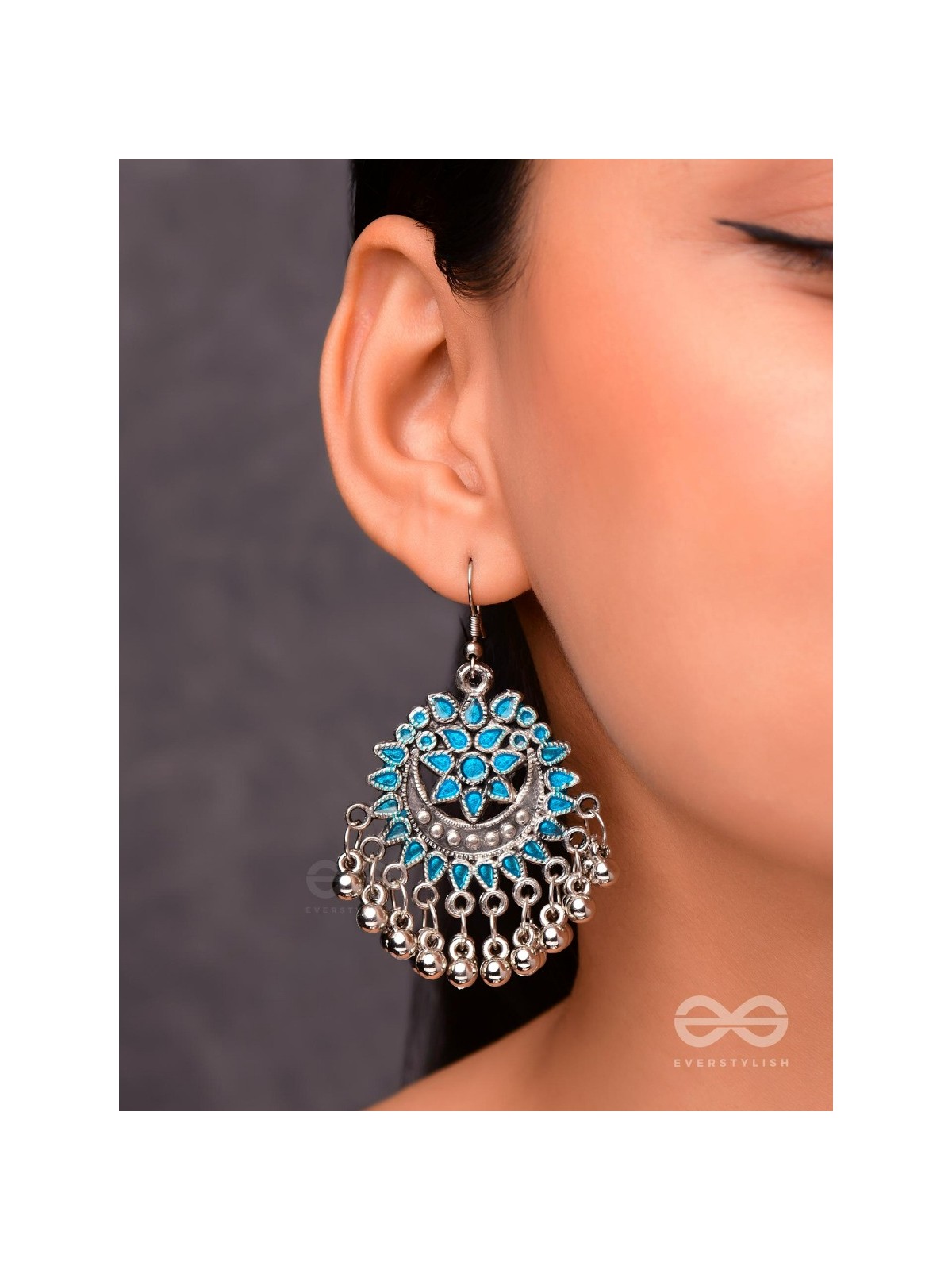 The Fabulous Floral Enamel Danglers (Carolina Blue) - The Embellished Oxidised Collection