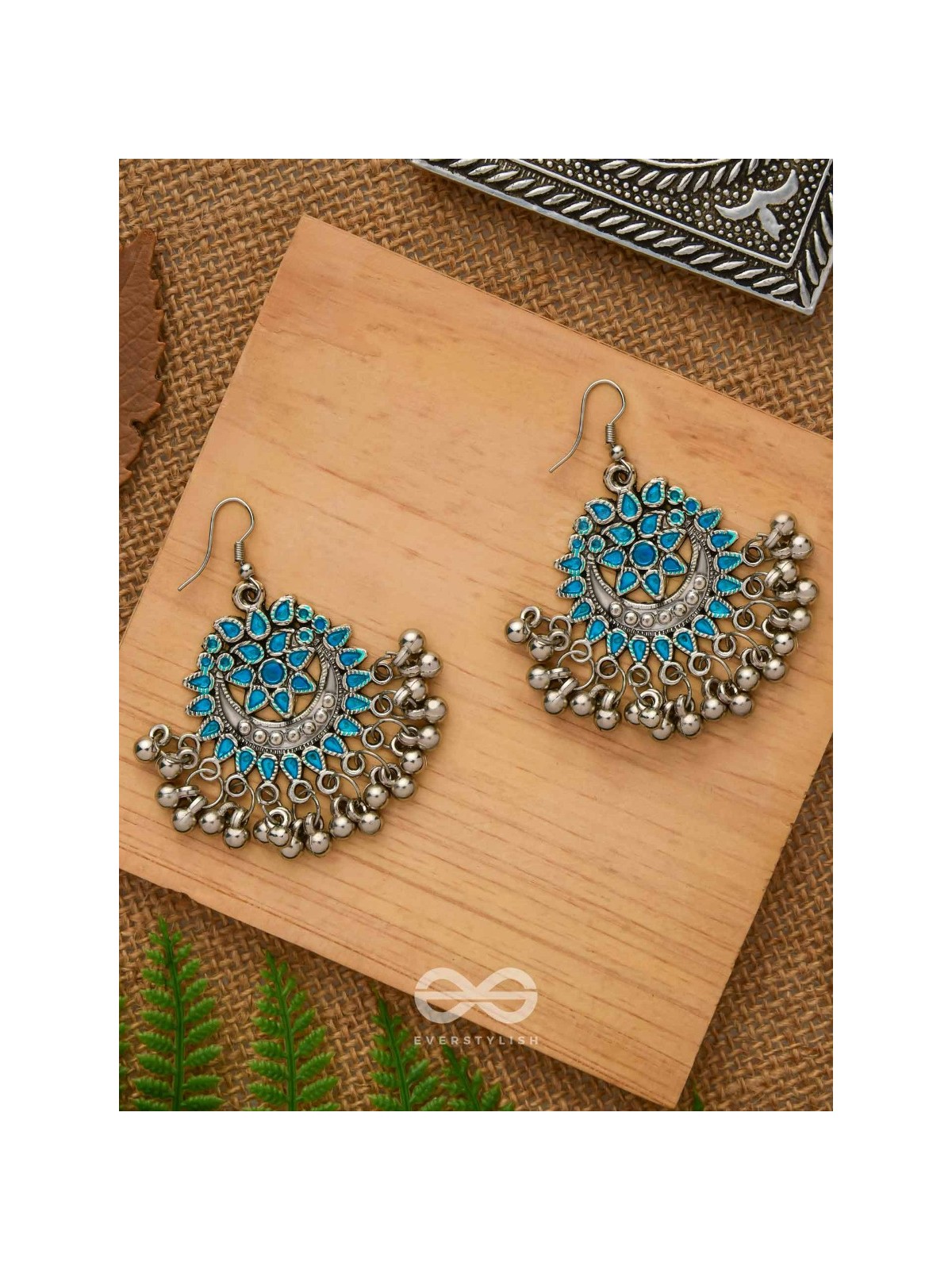 The Fabulous Floral Enamel Danglers (Carolina Blue) - The Embellished Oxidised Collection