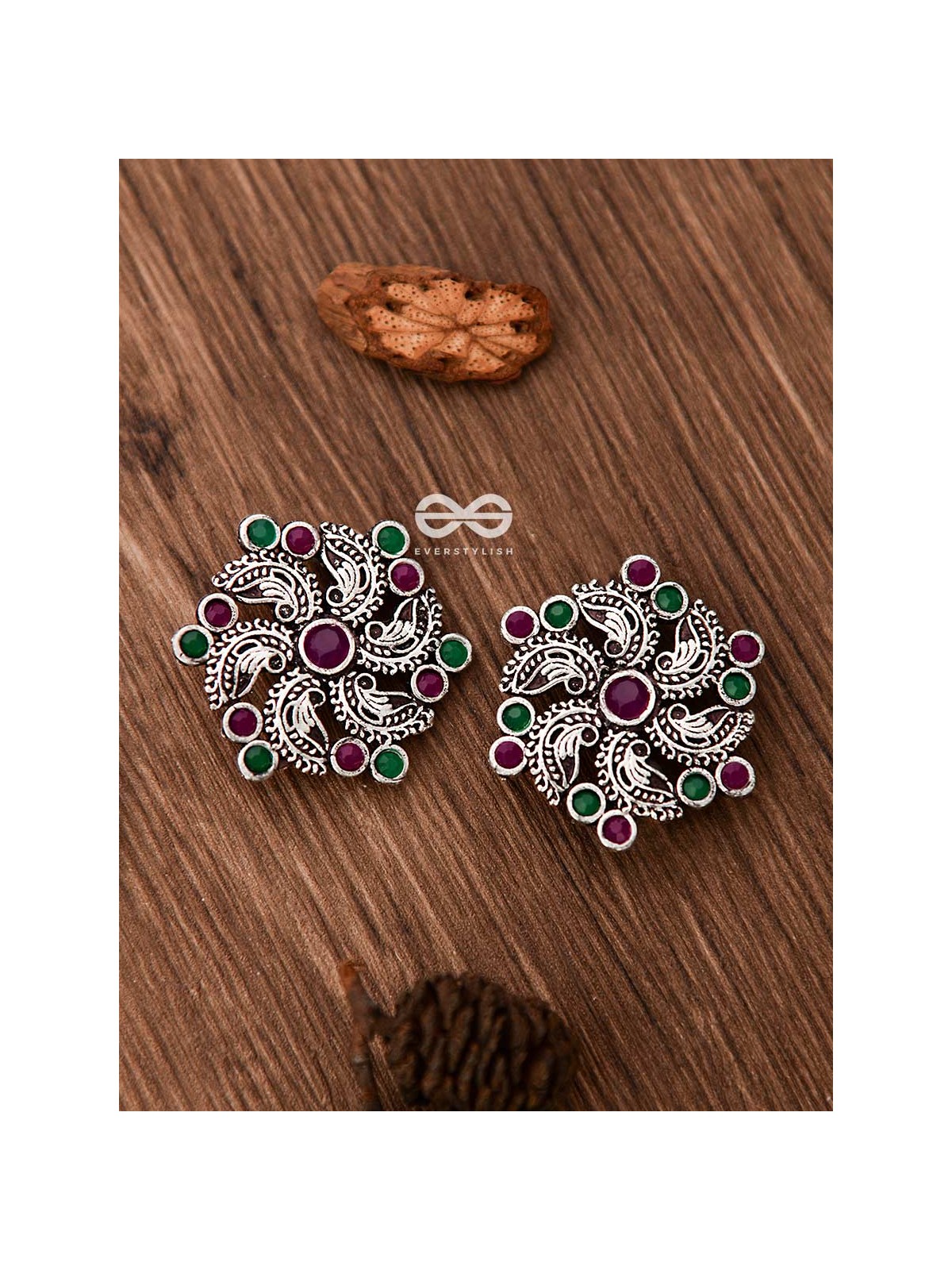 I'm a Whirlwind - Studs (Ruby-Emerald) - Embellished Oxidised Collection