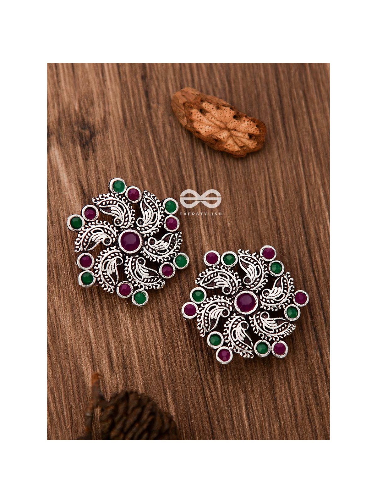 I'm a Whirlwind - Studs (Ruby-Emerald) - Embellished Oxidised Collection